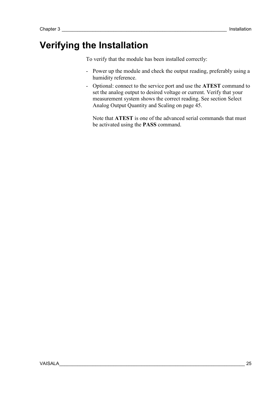 Verifying the installation | Vaisala HMM100 User Manual | Page 27 / 71
