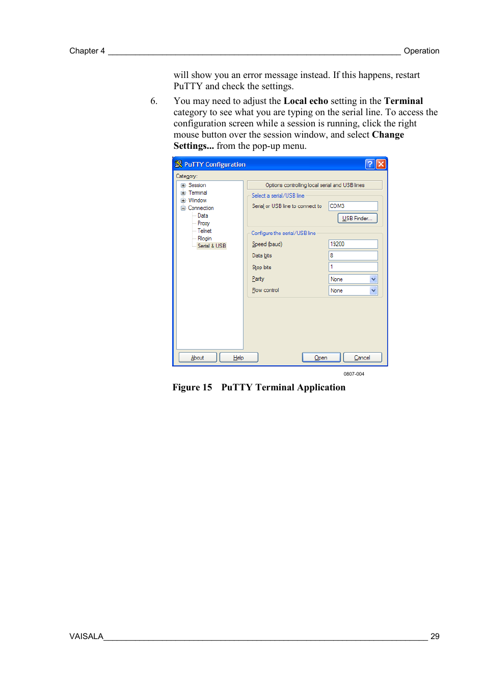 Figure 15, Putty terminal application | Vaisala HMM100 User Manual | Page 31 / 71