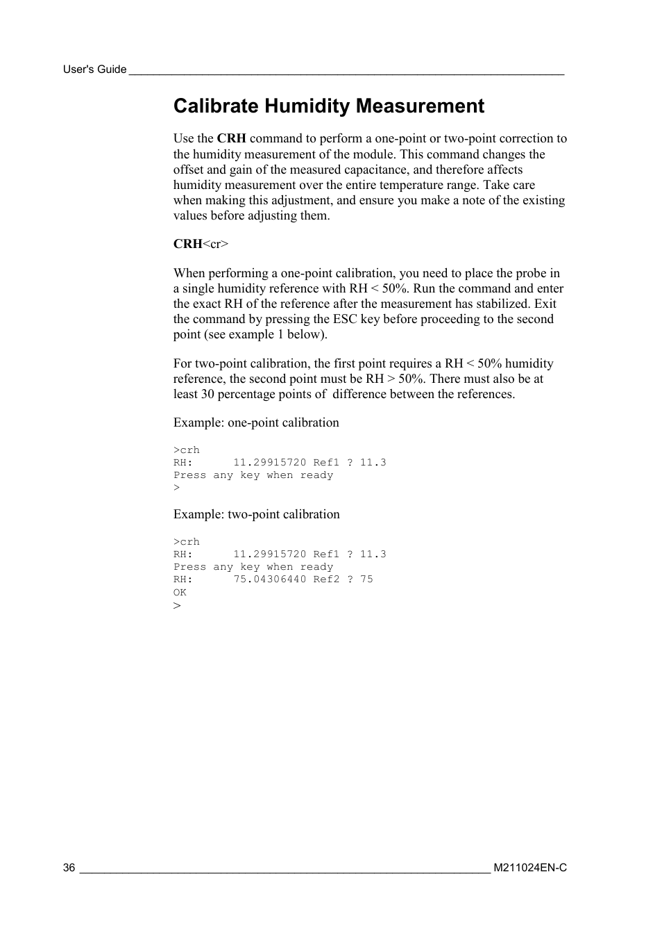 Calibrate humidity measurement | Vaisala HMM100 User Manual | Page 38 / 71