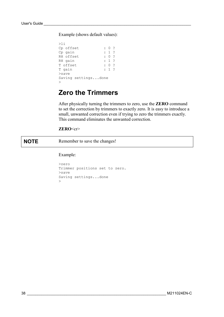 Zero the trimmers | Vaisala HMM100 User Manual | Page 40 / 71