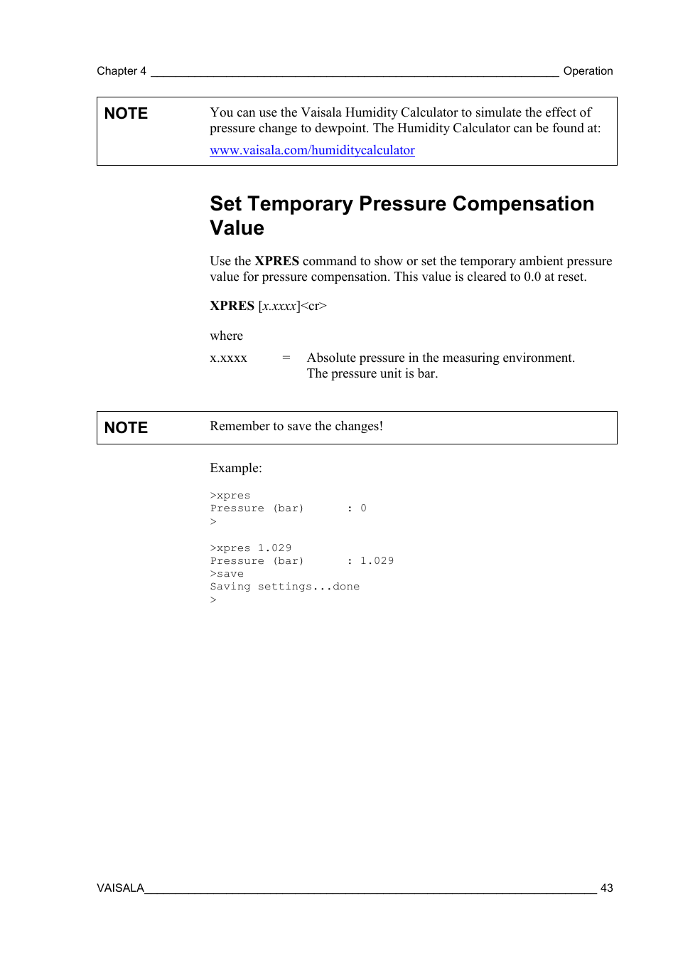 Set temporary pressure compensation value, Set temporary pressure | Vaisala HMM100 User Manual | Page 45 / 71
