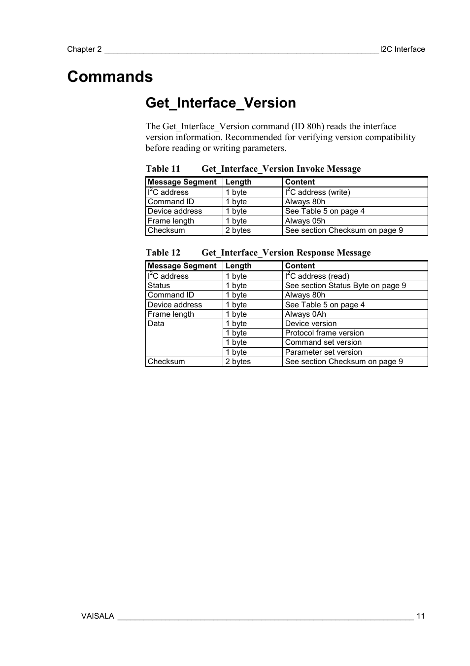 Commands, Get_interface_version | Vaisala HMM105 User Manual | Page 13 / 23