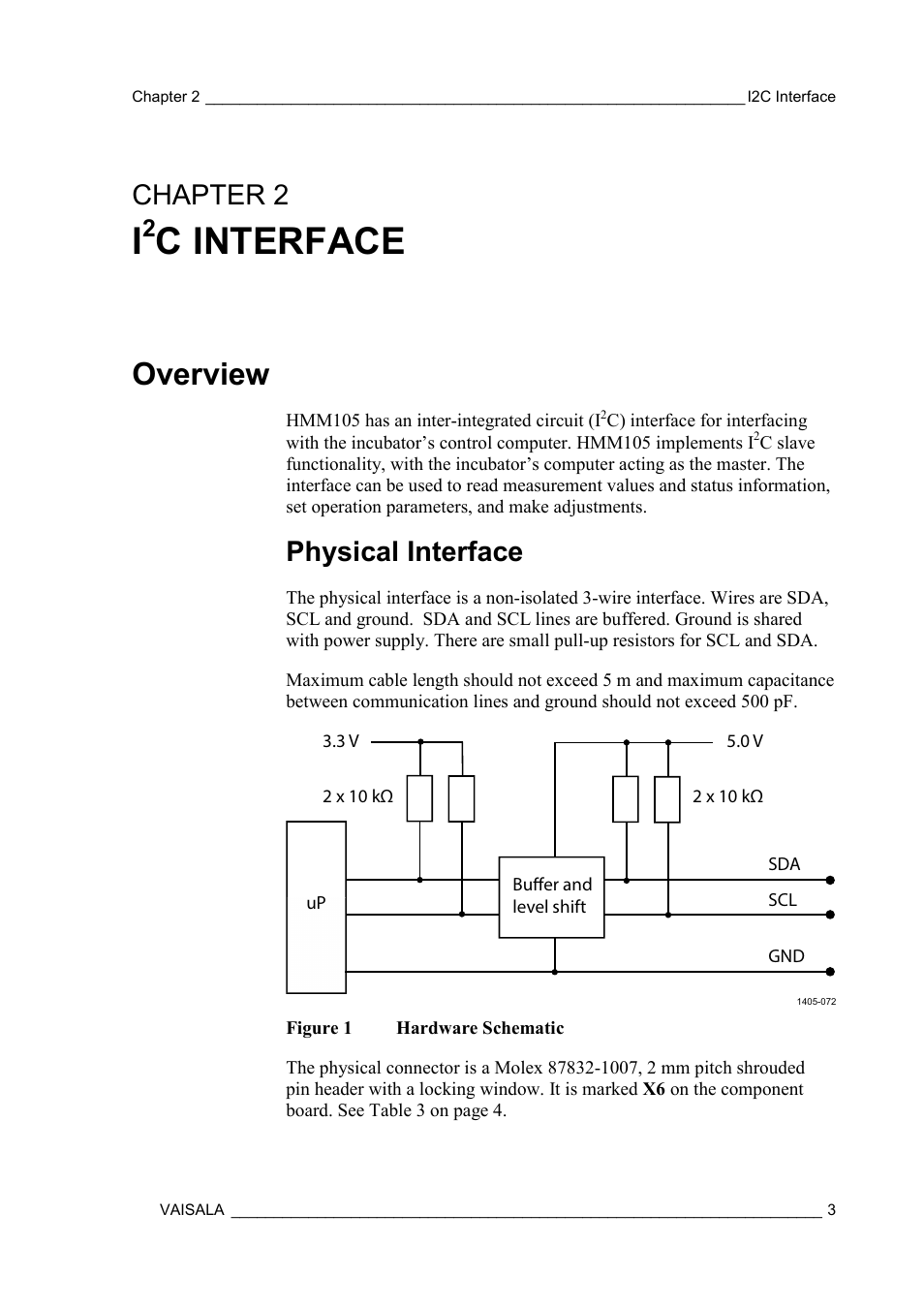 I2c interface, Overview, Physical interface | C interface, Chapter 2 | Vaisala HMM105 User Manual | Page 5 / 23