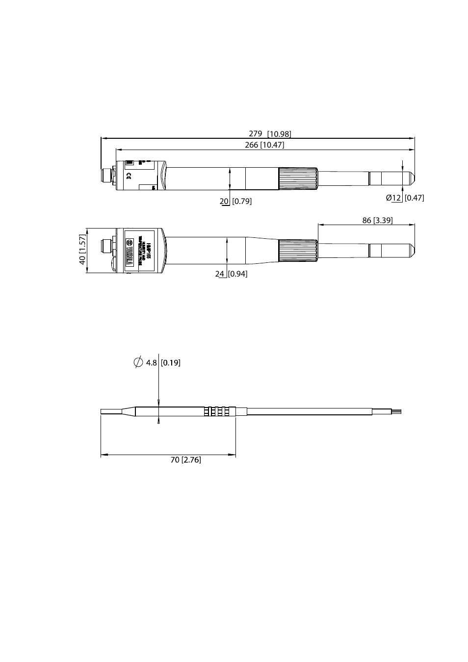 Dimensions in mm (inches), Hmp155 probe, Additional temperature probe | Vaisala HMP155 User Manual | Page 80 / 84