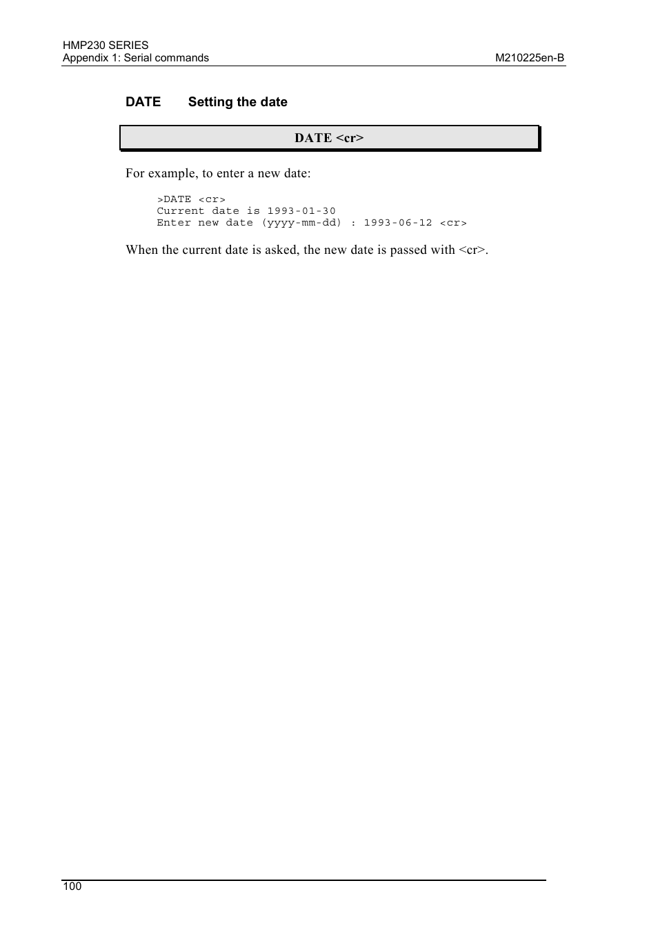 Date setting the date, Date, Setting the date | Vaisala HMP230 User Manual | Page 106 / 163