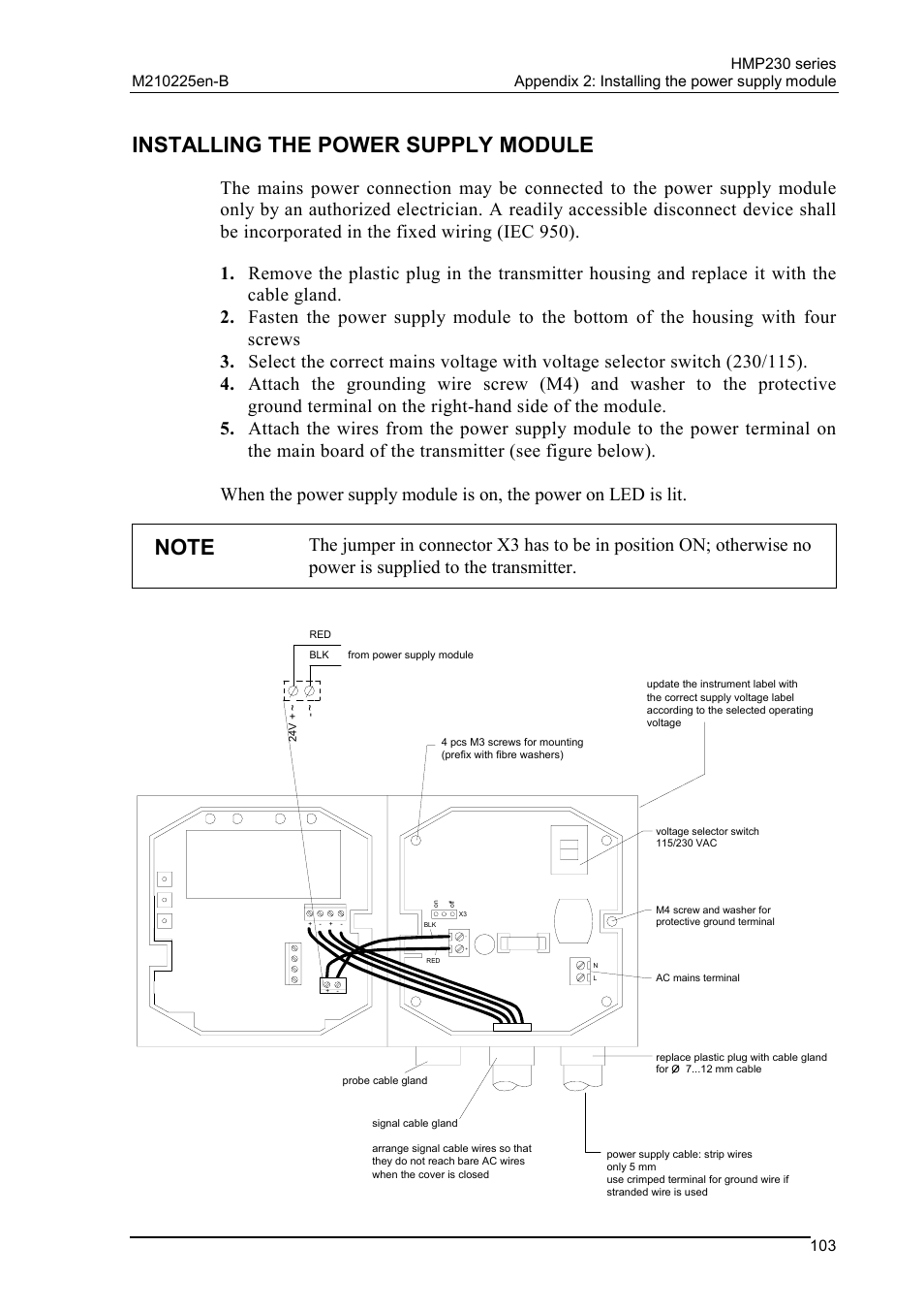 Installing the power supply module | Vaisala HMP230 User Manual | Page 109 / 163