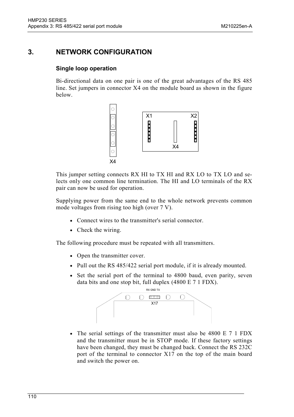 Network configuration, Single loop operation | Vaisala HMP230 User Manual | Page 116 / 163