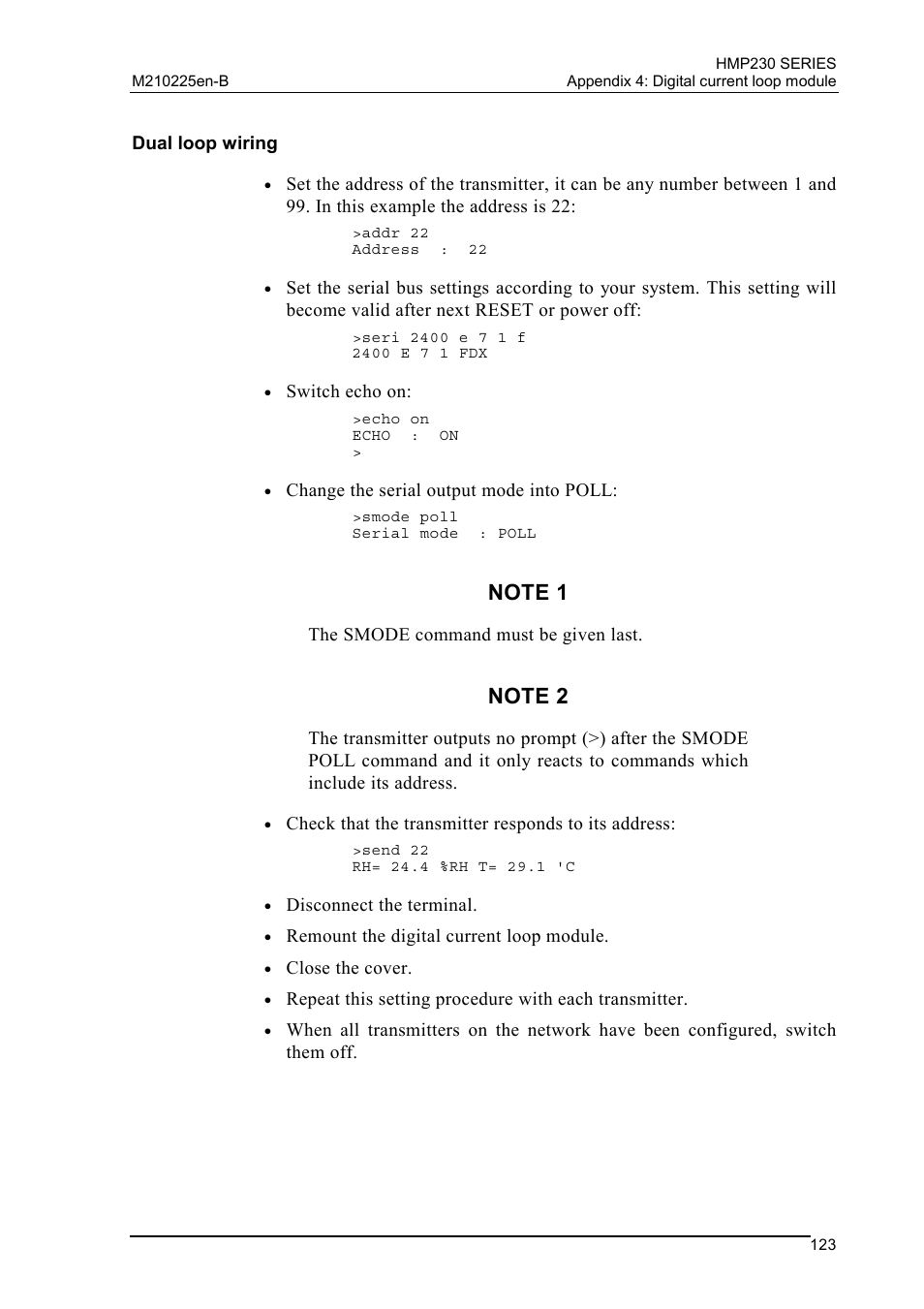 Dual loop wiring | Vaisala HMP230 User Manual | Page 129 / 163