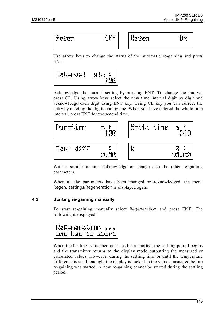 Starting re-gaining manually | Vaisala HMP230 User Manual | Page 155 / 163