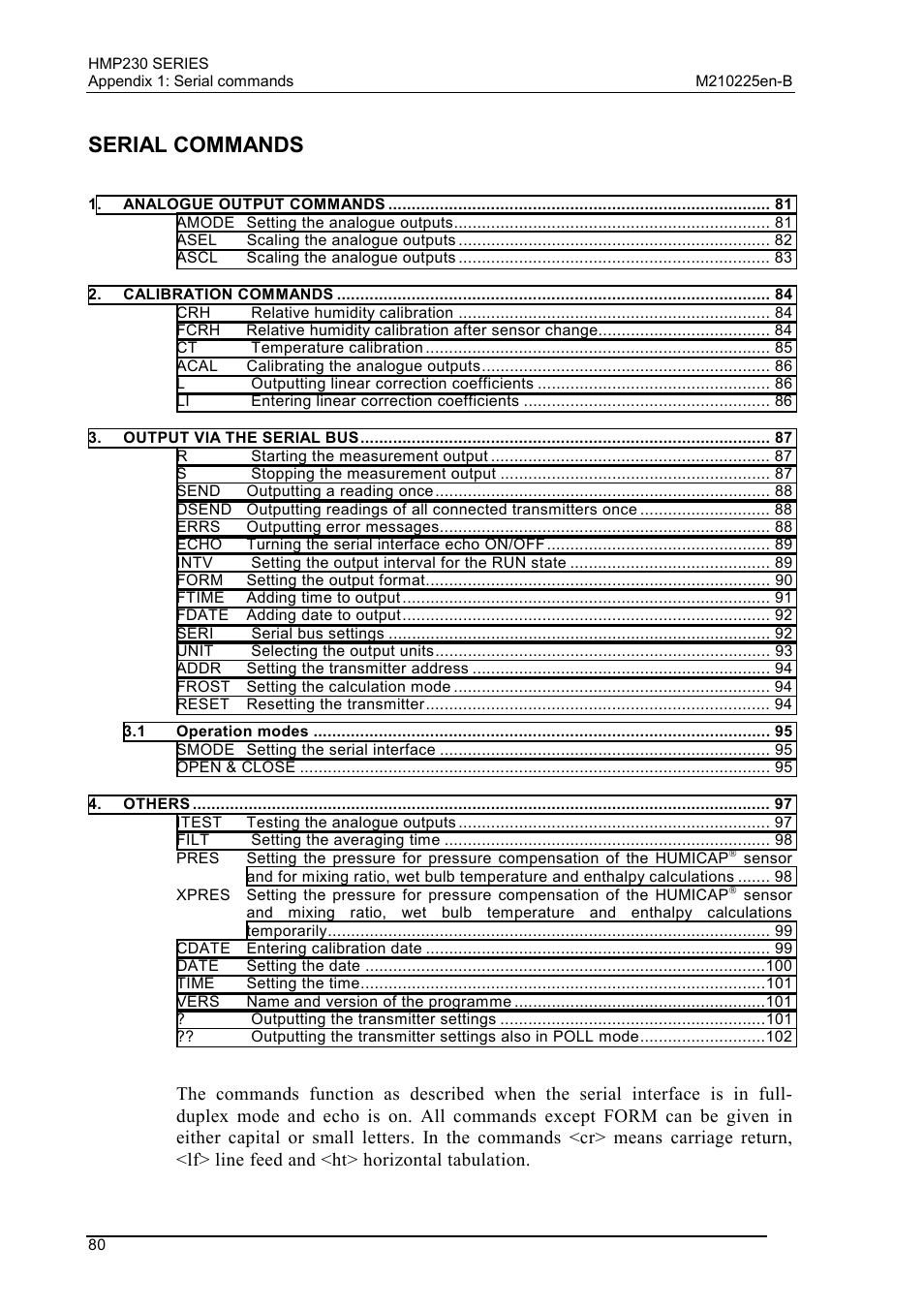 Serial commands | Vaisala HMP230 User Manual | Page 86 / 163