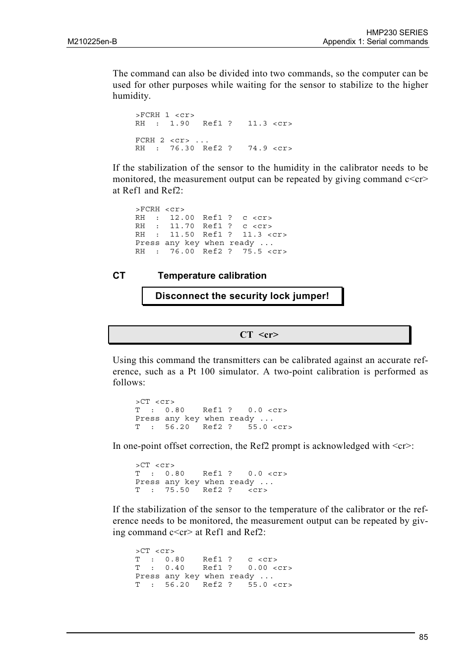 Ct temperature calibration, Temperature calibration | Vaisala HMP230 User Manual | Page 91 / 163