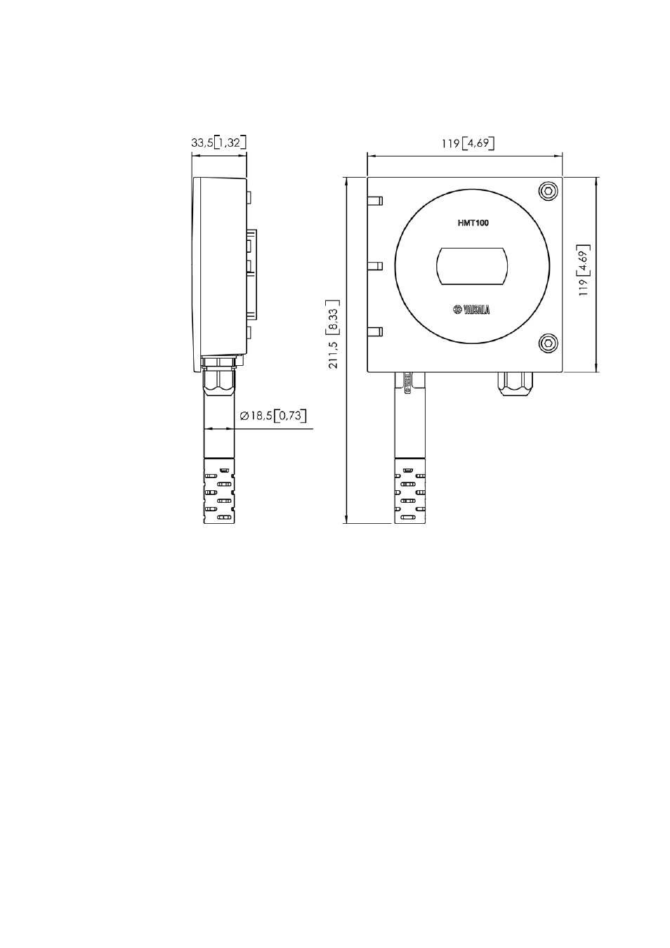 Dimensions in mm (inches) | Vaisala HMT100 User Manual | Page 49 / 52