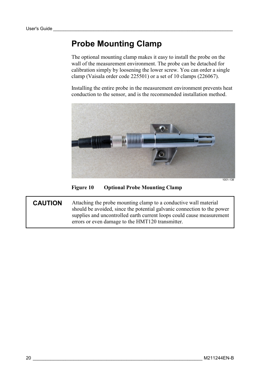 Probe mounting clamp, Figure 10, Optional probe mounting clamp | Vaisala HMT120 User Manual | Page 22 / 87