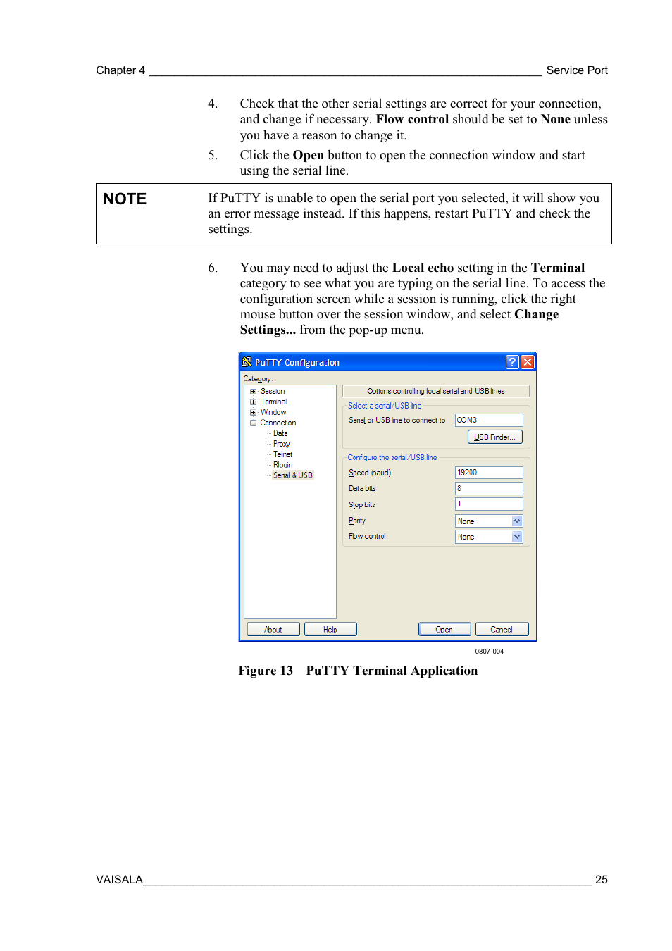 Figure 13, Putty terminal application | Vaisala HMT120 User Manual | Page 27 / 87