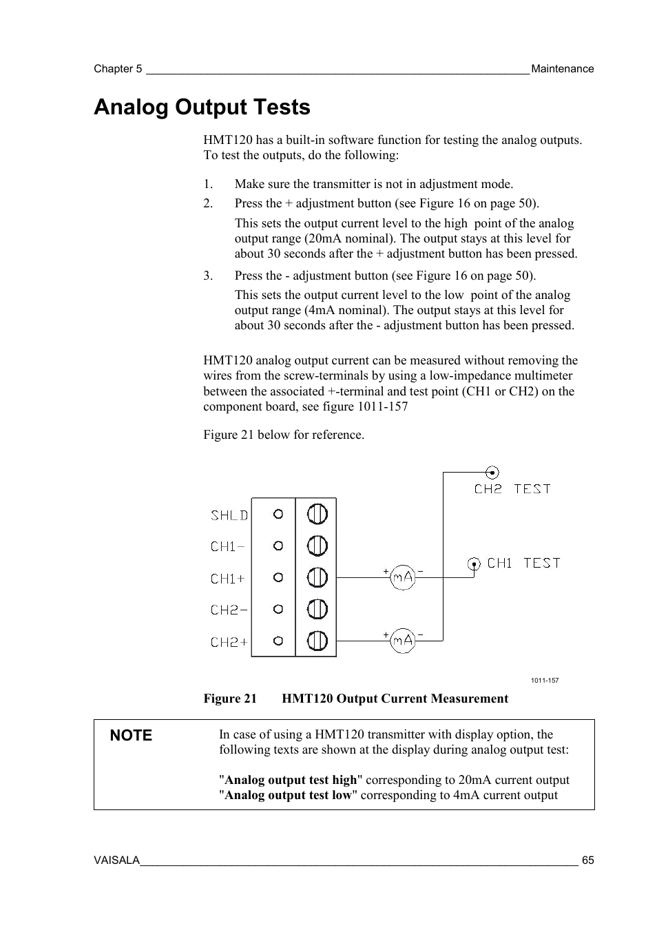 Analog output tests, Figure 21, Hmt120 output current measurement | Vaisala HMT120 User Manual | Page 67 / 87