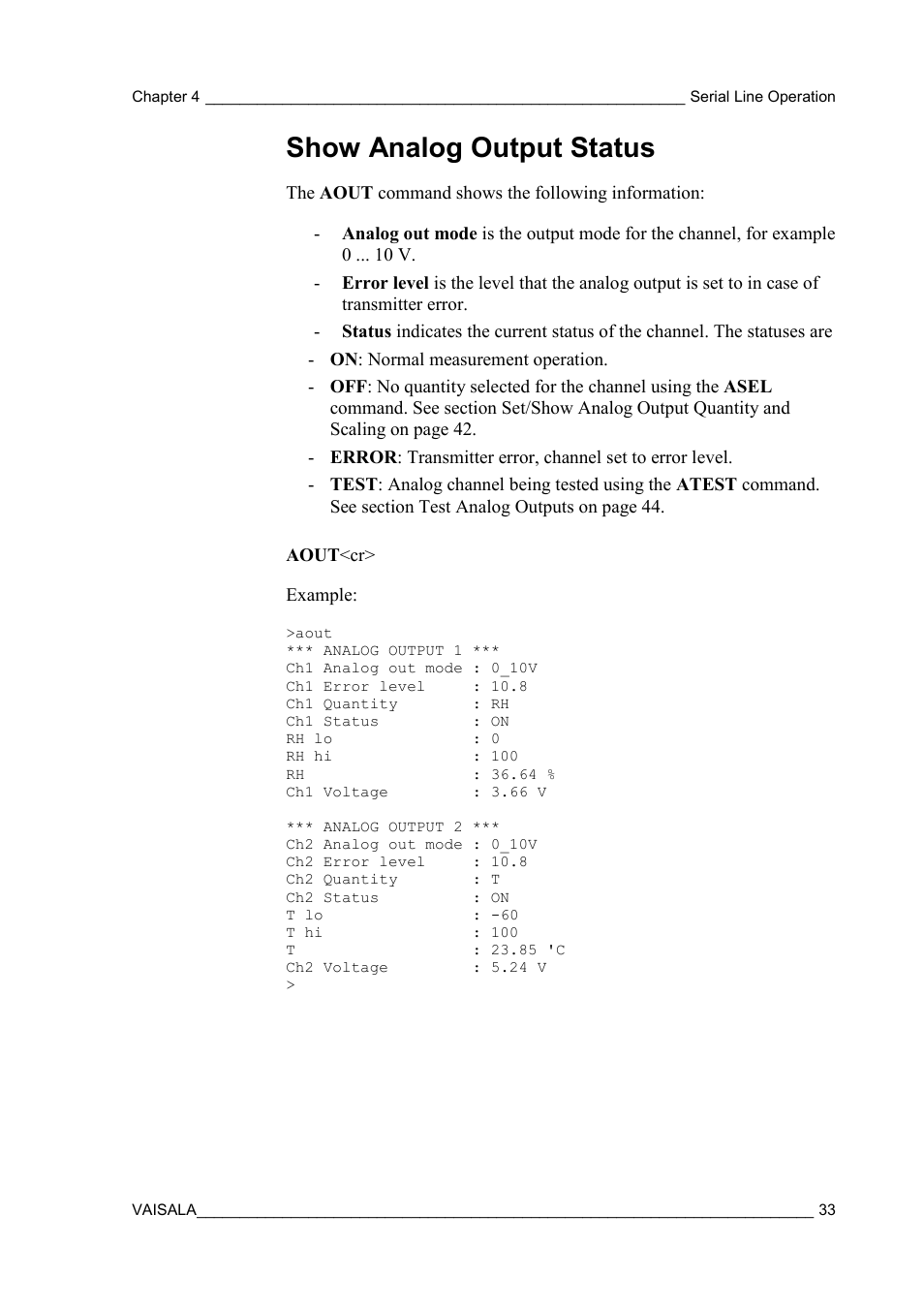 Show analog output status | Vaisala HMT130 User Manual | Page 35 / 95