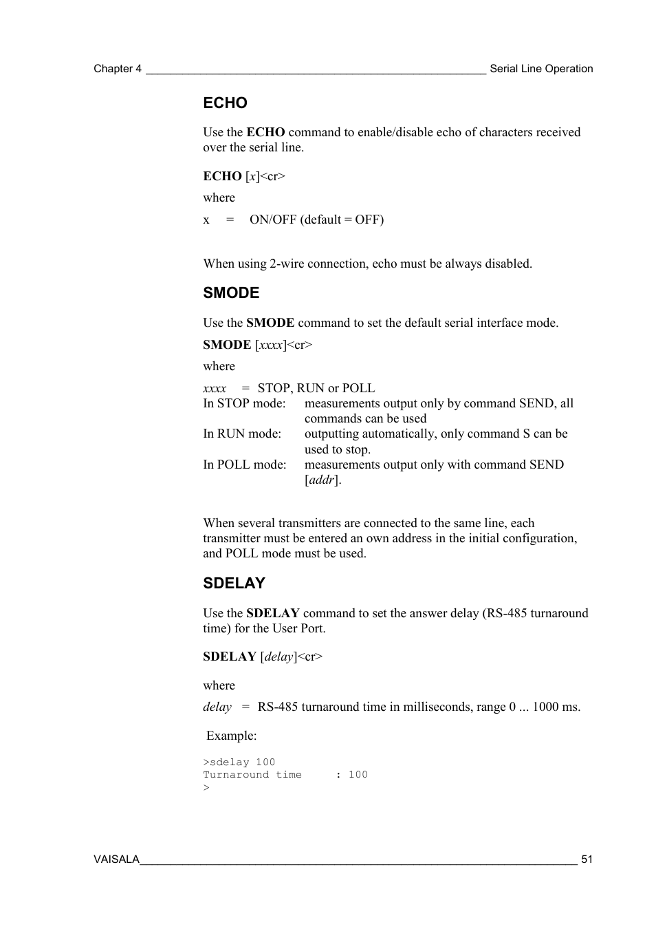 Echo, Smode, Sdelay | Vaisala HMT130 User Manual | Page 53 / 95