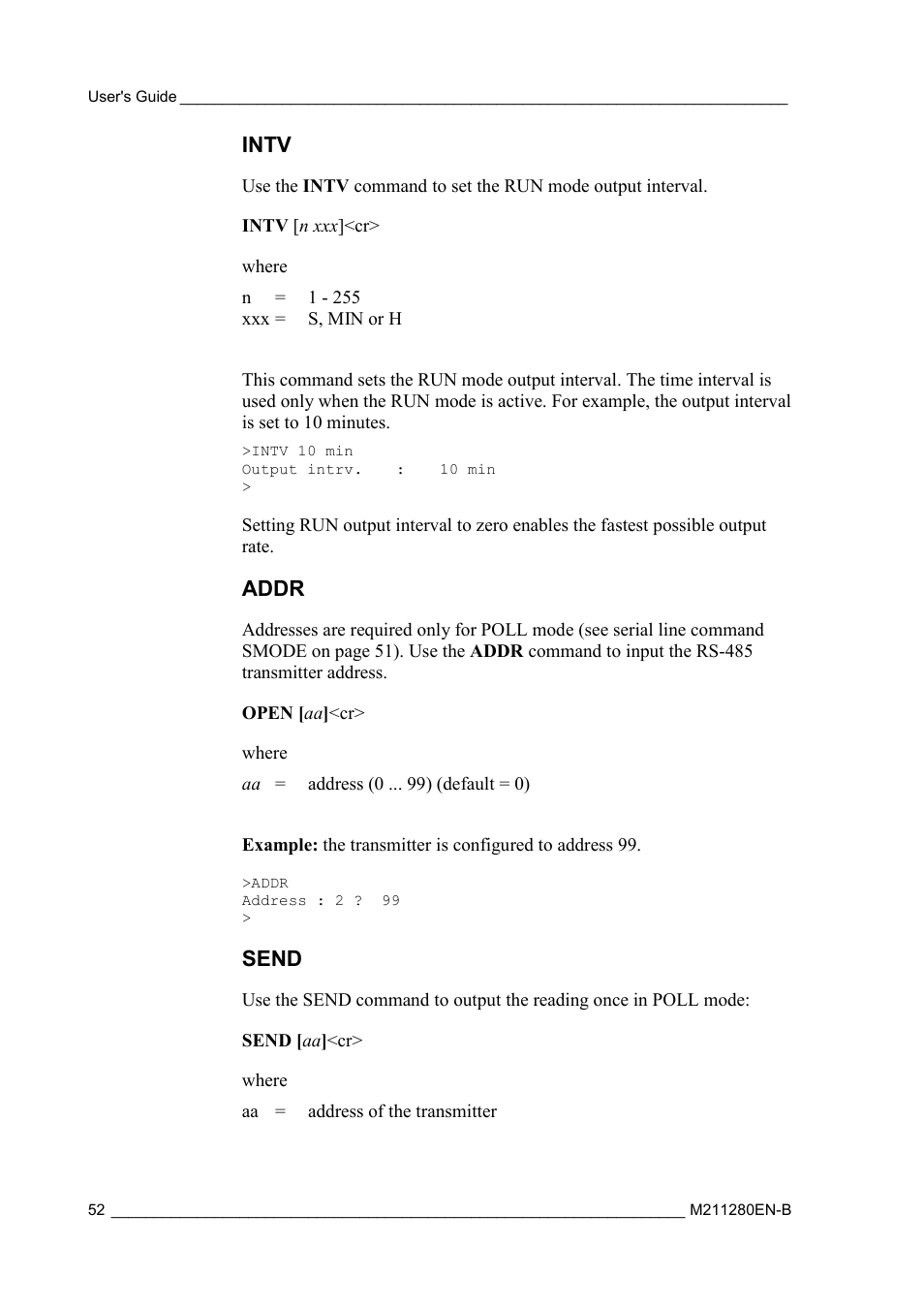 Intv, Addr, Send | Vaisala HMT130 User Manual | Page 54 / 95