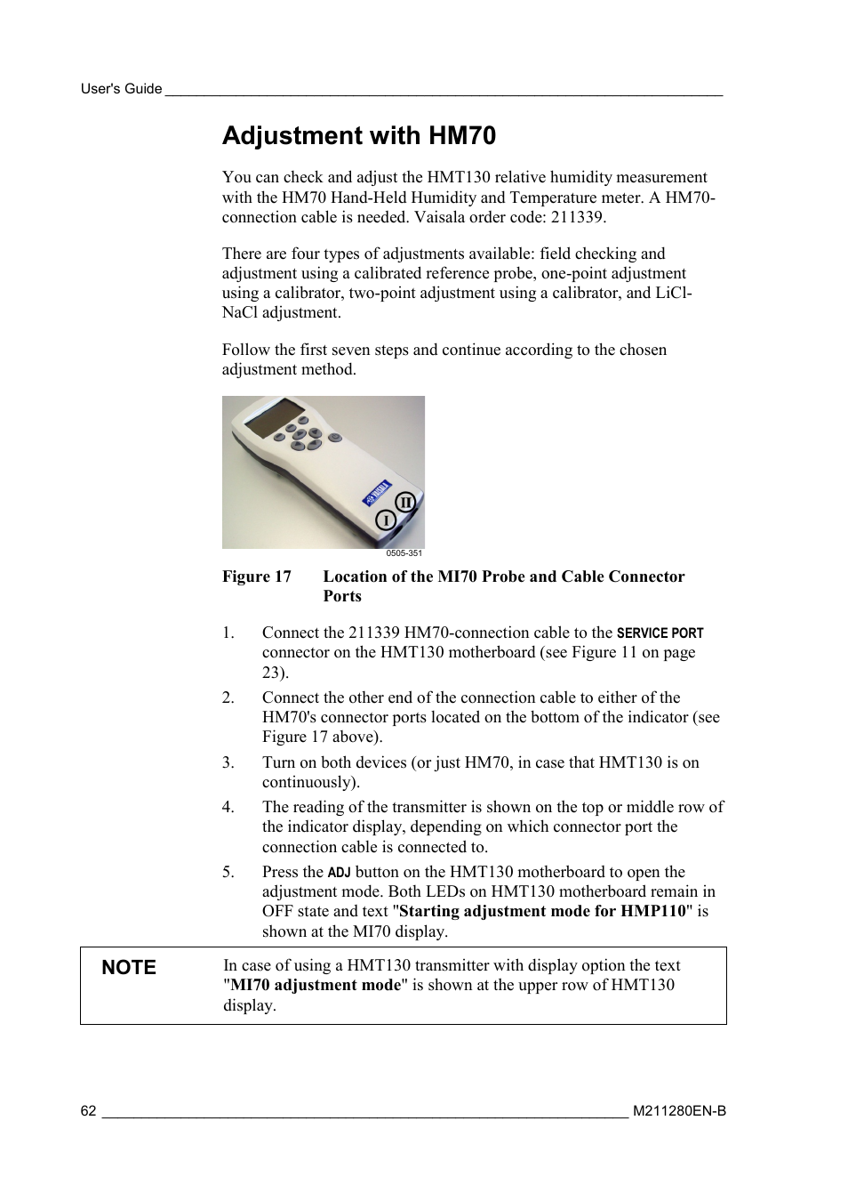 Adjustment with hm70, Figure 17 | Vaisala HMT130 User Manual | Page 64 / 95