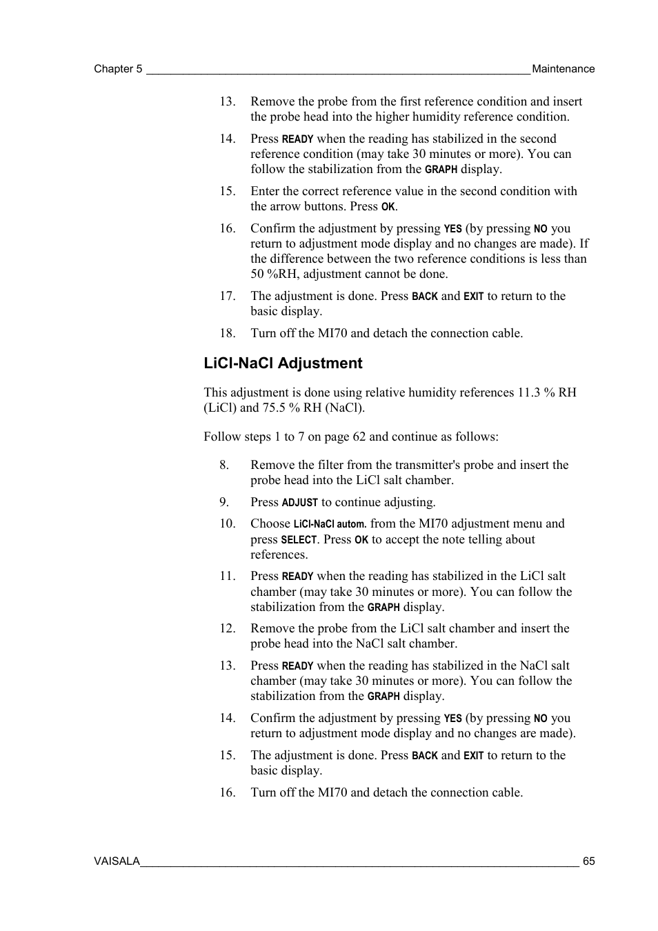 Licl-nacl adjustment | Vaisala HMT130 User Manual | Page 67 / 95