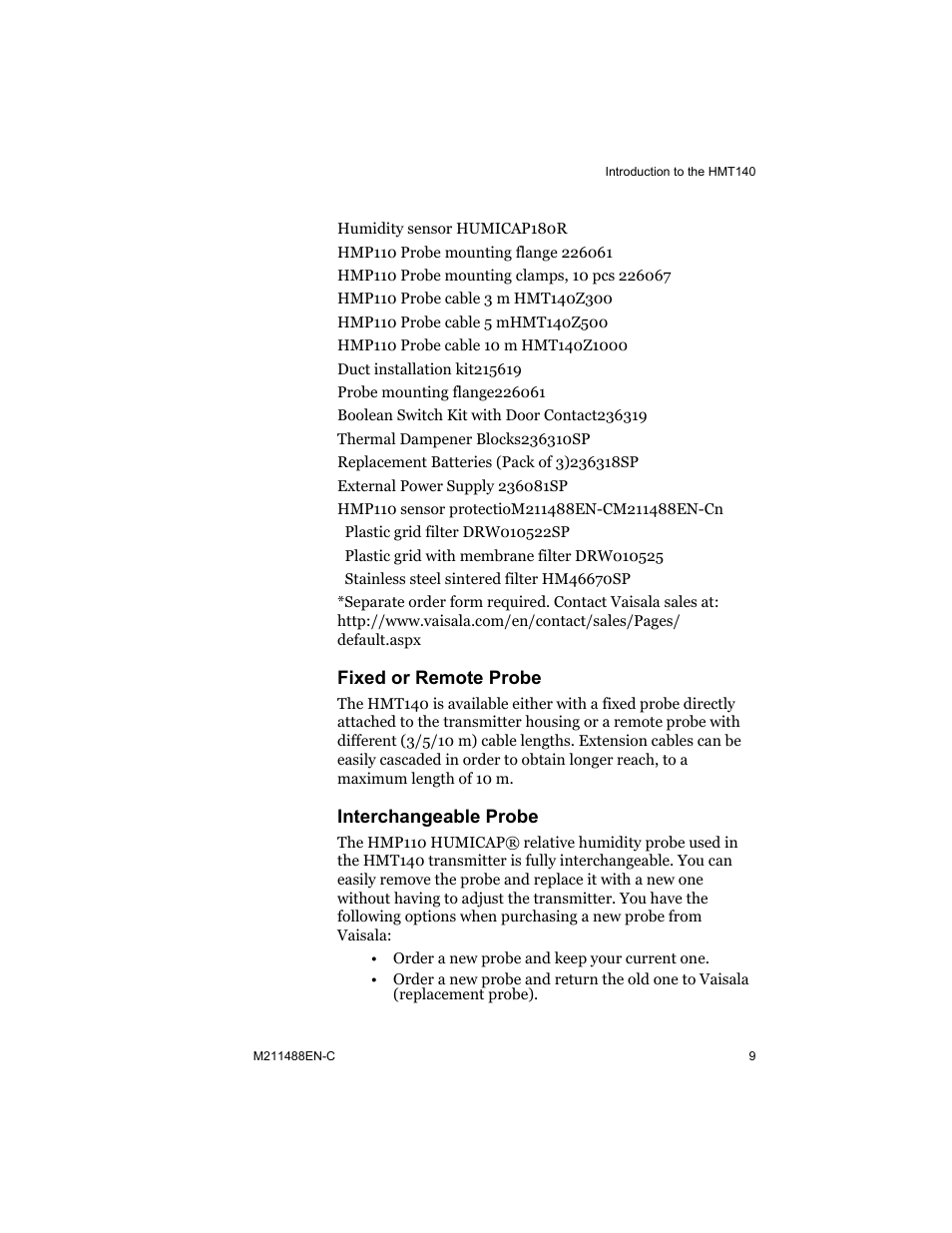 Fixed or remote probe, Interchangeable probe | Vaisala HMT140 User Manual | Page 17 / 76