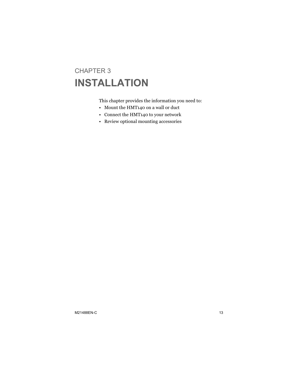 Chapter 3 installation, Chapter, Installation | Vaisala HMT140 User Manual | Page 21 / 76