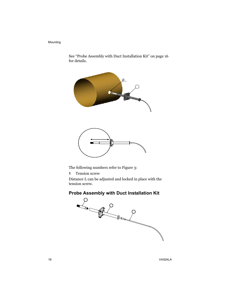 Probe assembly with duct installation kit | Vaisala HMT140 User Manual | Page 24 / 76