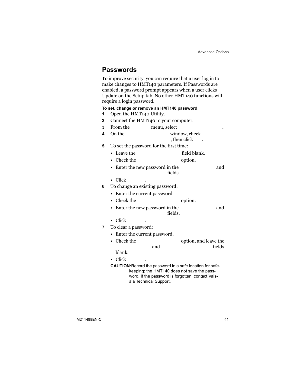 Passwords | Vaisala HMT140 User Manual | Page 49 / 76