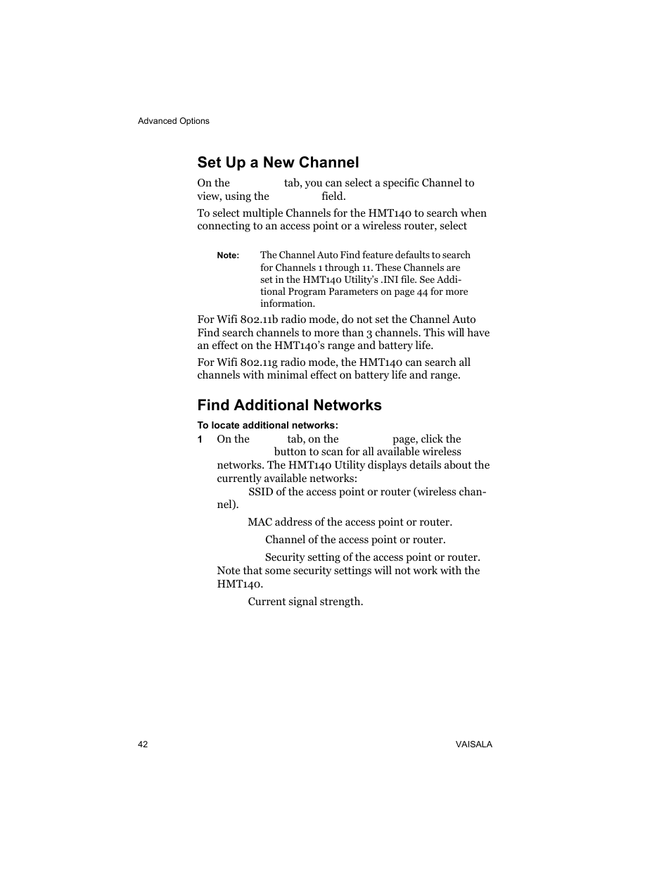 Set up a new channel, Find additional networks, Set up a new channel find additional networks | Vaisala HMT140 User Manual | Page 50 / 76