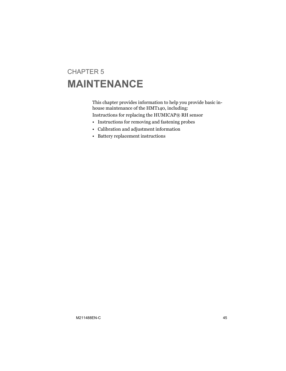 Chapter 5 maintenance, Chap, Maintenance | Chapter 5 | Vaisala HMT140 User Manual | Page 53 / 76