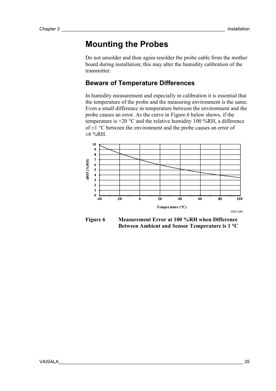 Mounting the probes, Beware of temperature differences, Figure 6 | Ambient and sensor temperature is 1 °c | Vaisala HMT310 User Manual | Page 25 / 105
