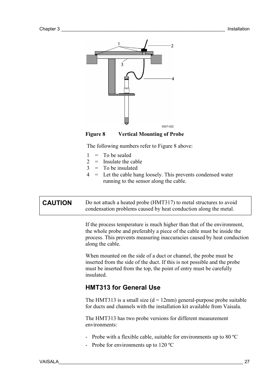Hmt313 for general use, Figure 8, Vertical mounting of probe | Vaisala HMT310 User Manual | Page 27 / 105