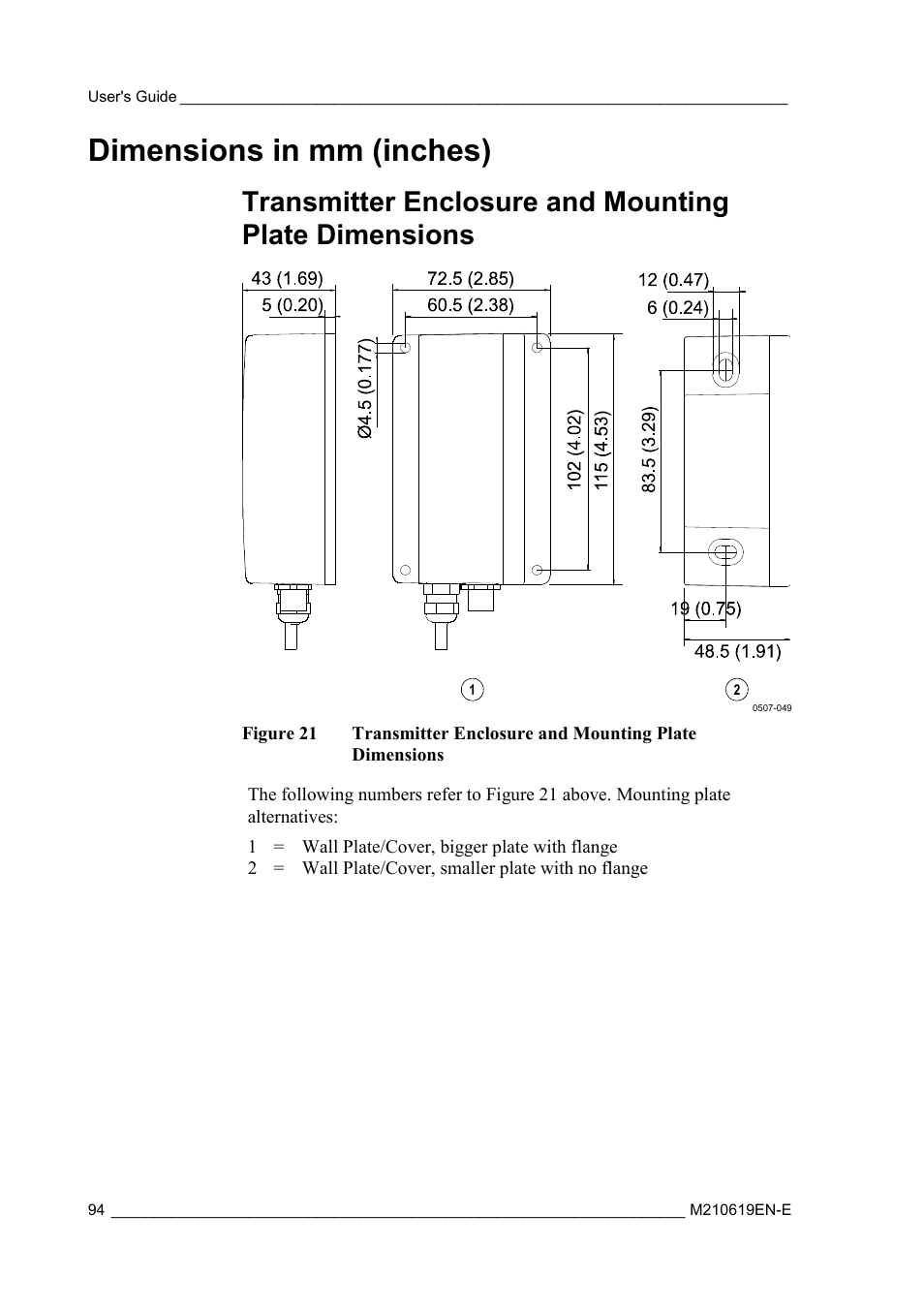 Dimensions in mm (inches), Figure 21 | Vaisala HMT310 User Manual | Page 94 / 105