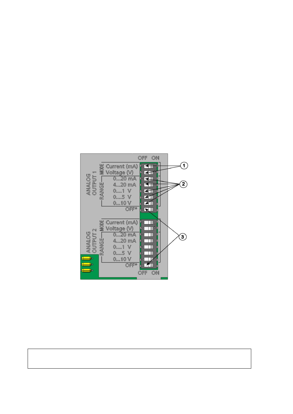 Analog output settings, Changing output mode and range, Figure 62 | Current/voltage switches of output modules | Vaisala HMT330 User Manual | Page 122 / 209