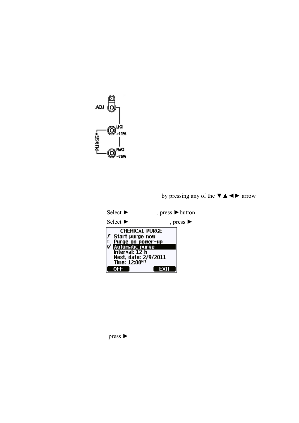 Starting and configuring chemical purge, Using buttons on motherboard, Using display/keypad (optional) | Figure 67, Purge buttons on motherboard, Figure 68, Chemical purge settings | Vaisala HMT330 User Manual | Page 137 / 209
