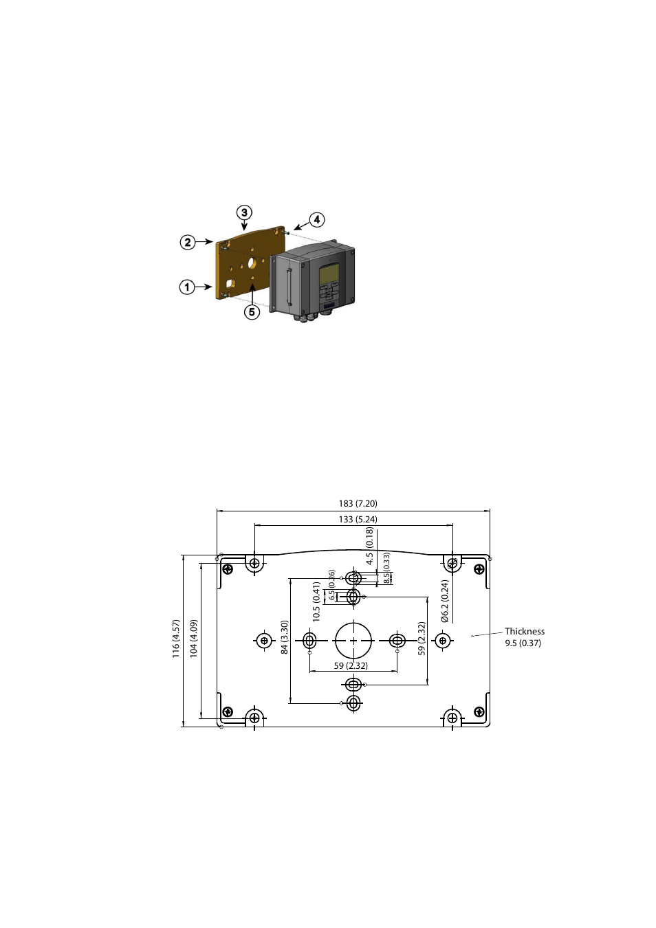 Wall mounting with wall mounting kit, Figure 7, Mounting with wall mounting kit | Figure 8, Dimensions of the plastic mounting plate (mm/inch) | Vaisala HMT330 User Manual | Page 30 / 209