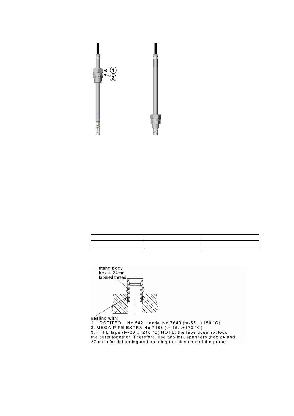 Figure 28, Hmt338 probe, Figure 29 | Sealing of fitting body into process, Table 5, Hmt338 probe dimensions | Vaisala HMT330 User Manual | Page 49 / 209