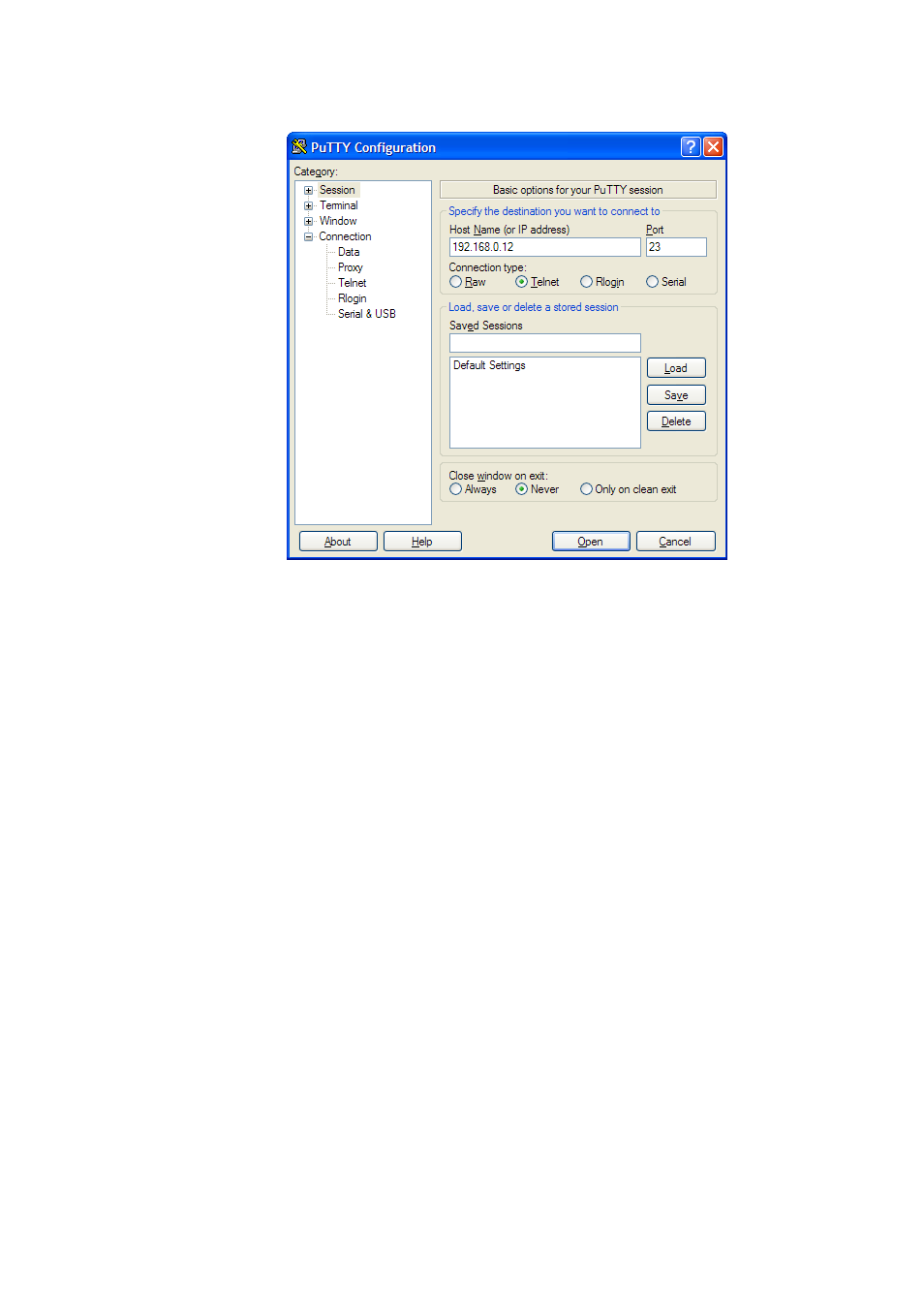 Figure 60, Opening a telnet connection | Vaisala HMT330 User Manual | Page 94 / 209