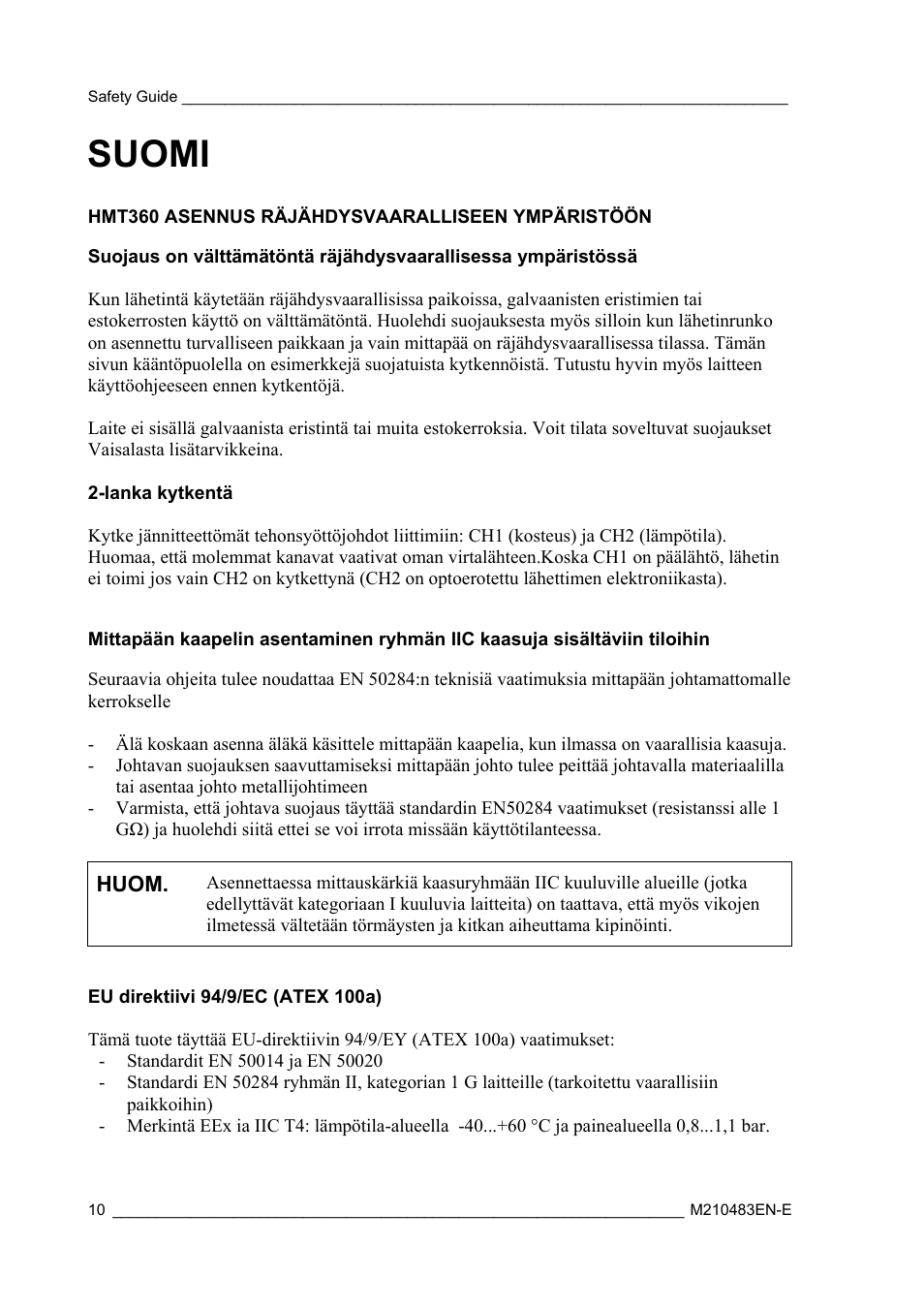 Suomi | Vaisala HMT360 User Manual | Page 12 / 63