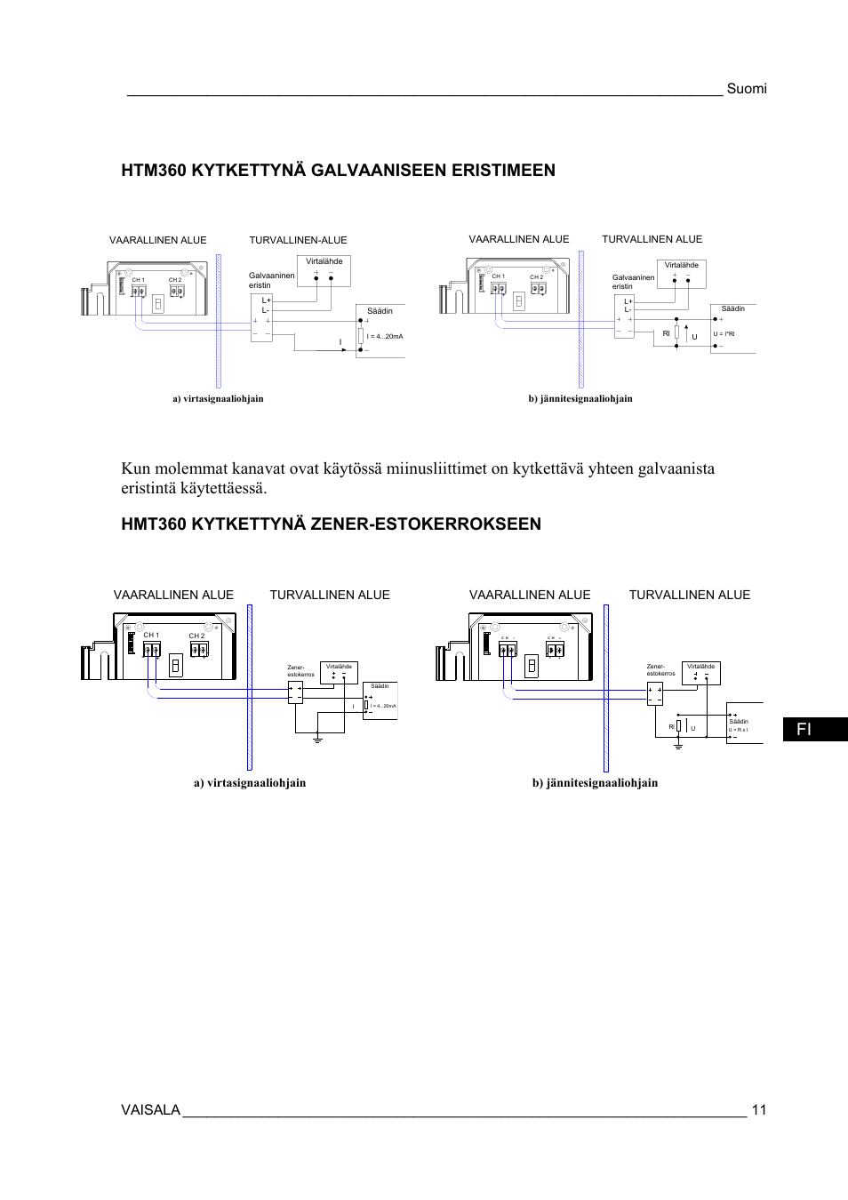 Htm360 kytkettynä galvaaniseen eristimeen, Suomi vaisala | Vaisala HMT360 User Manual | Page 13 / 63