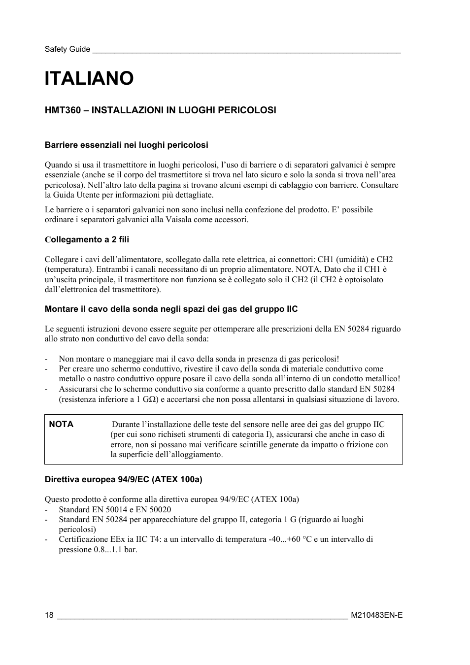 Italiano | Vaisala HMT360 User Manual | Page 20 / 63