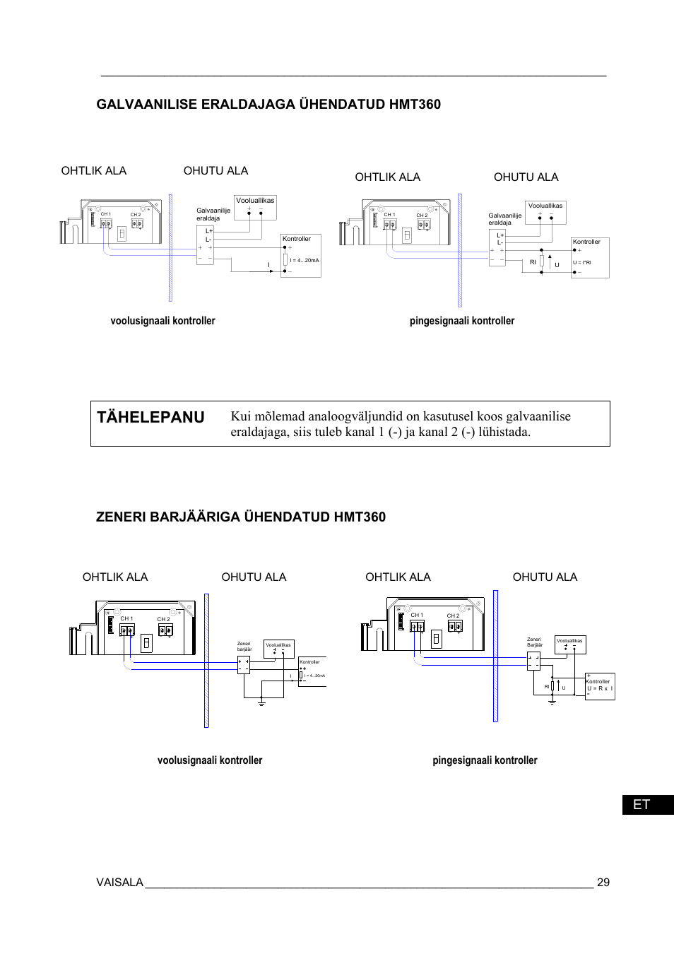 Tähelepanu, Galvaanilise eraldajaga ühendatud hmt360 | Vaisala HMT360 User Manual | Page 31 / 63