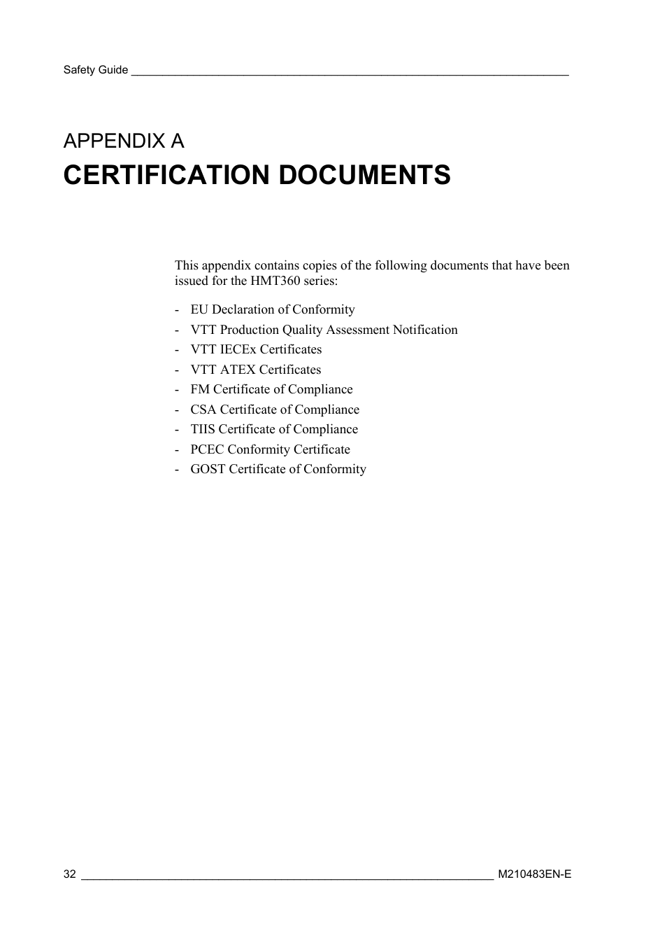 Certification documents, Appendix a | Vaisala HMT360 User Manual | Page 34 / 63