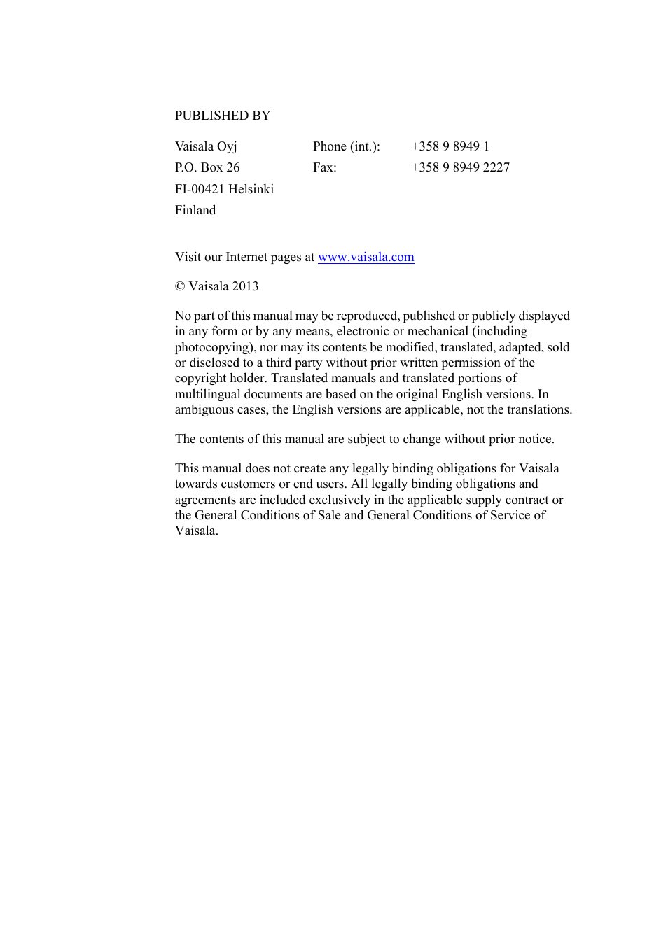 Vaisala HMT360 User Manual | Page 2 / 97