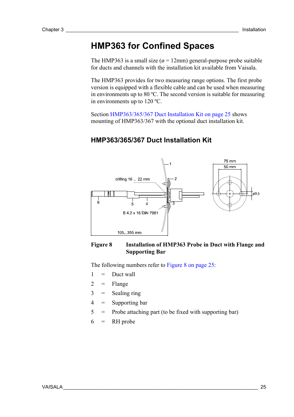 Hmp363 for confined spaces, Hmp363/365/367 duct installation kit, Figure 8 | Vaisala HMT360 User Manual | Page 27 / 97