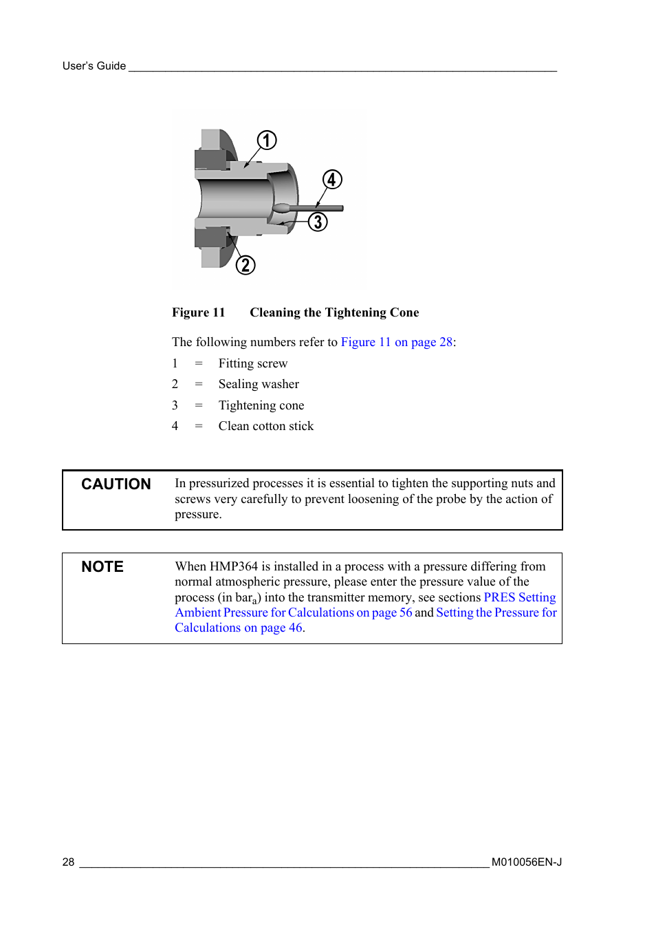 Figure 11, Cleaning the tightening cone, Caution | Vaisala HMT360 User Manual | Page 30 / 97