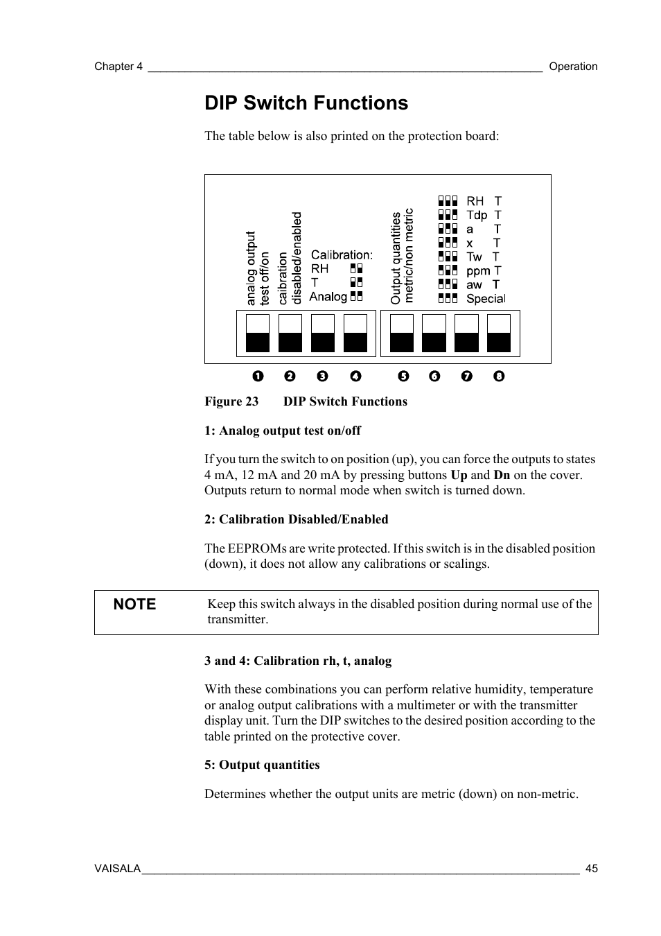 Dip switch functions, Figure 23 | Vaisala HMT360 User Manual | Page 47 / 97