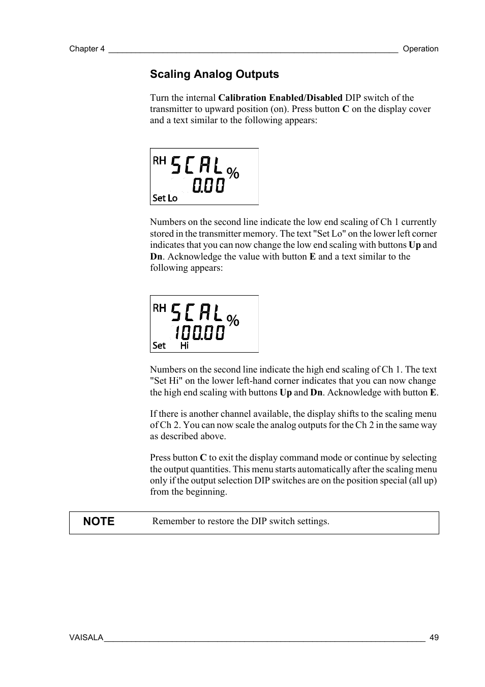 Scaling analog outputs | Vaisala HMT360 User Manual | Page 51 / 97