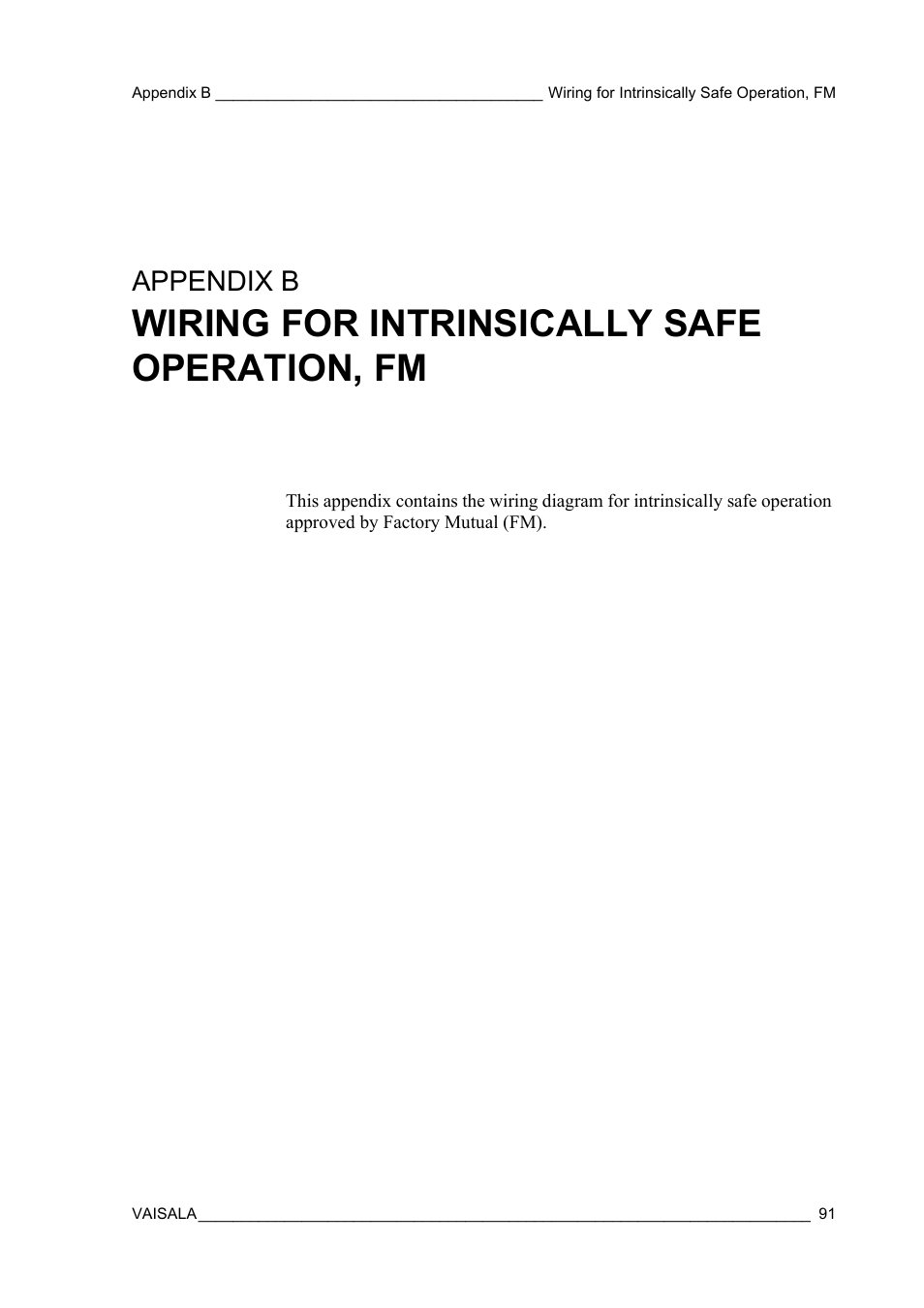 Appendix b, Appendix, Wiring for intrinsically safe operation, fm | Vaisala HMT360 User Manual | Page 93 / 97