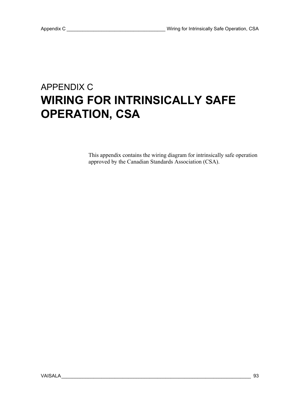 Appendix c, Wiring for intrinsically safe operation, csa | Vaisala HMT360 User Manual | Page 95 / 97